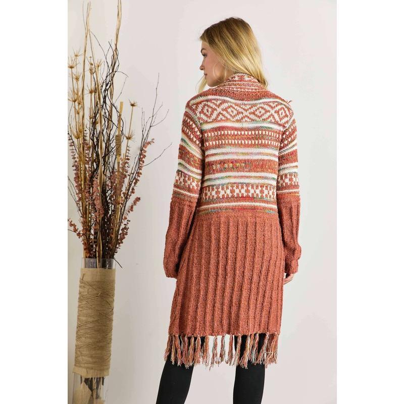ADORA Fringe Hem Aztec Cardigan