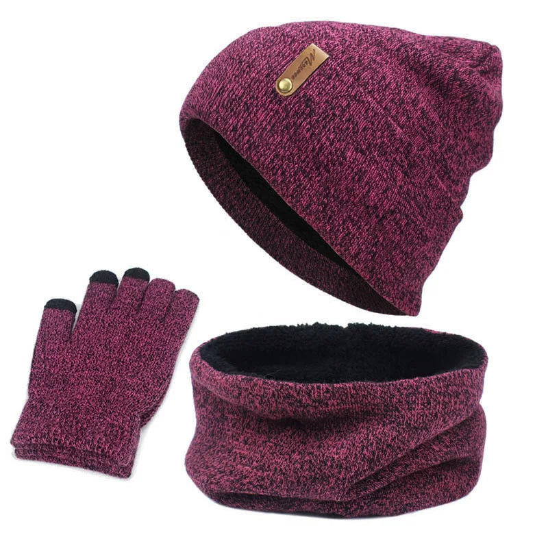 Winter Hat Scarf Gloves Set Women Thick Glove Beanies Ring Scarf  Girls Gift