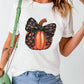 White Halloween Bowknot Pumpkin Graphic Crewneck T Shirt