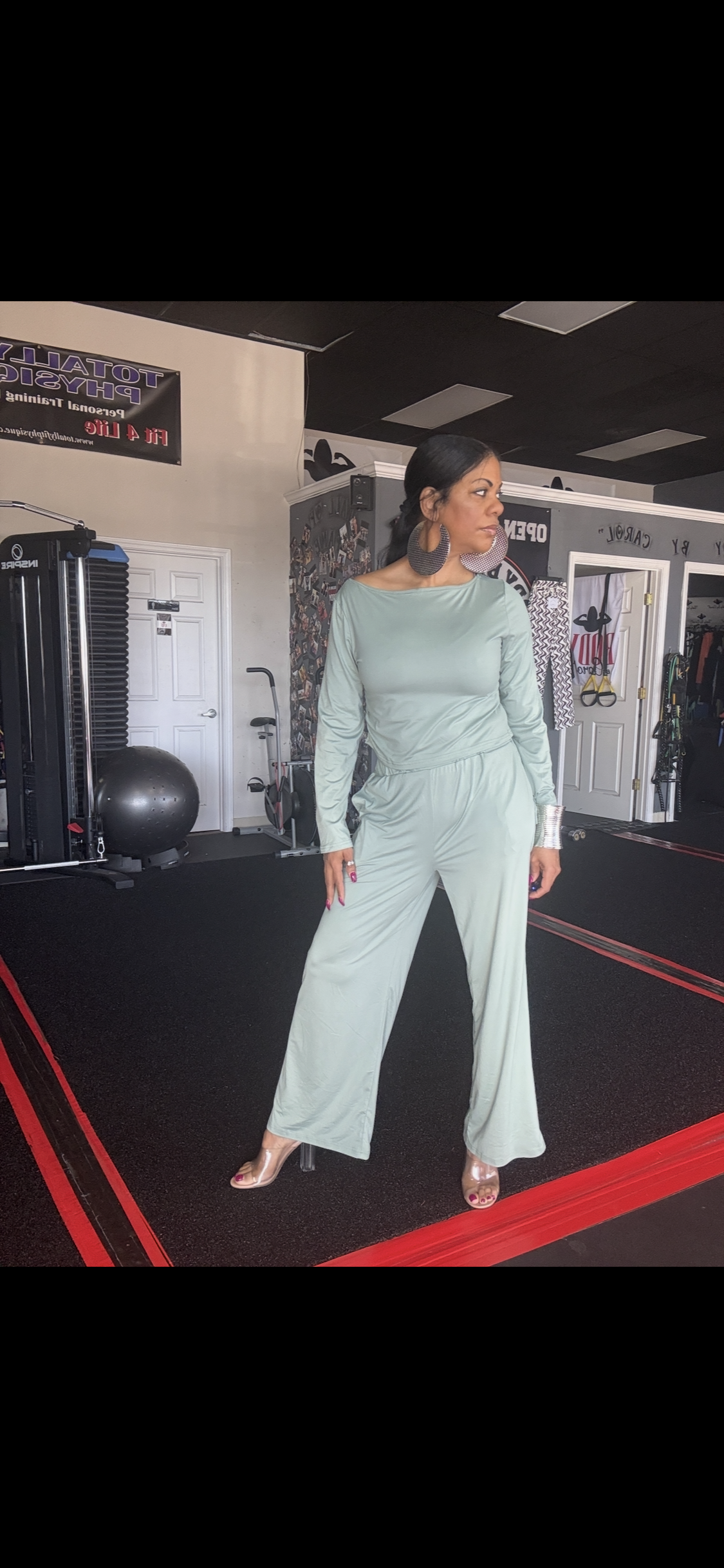 Boat Neck Long Sleeve Top and Pants Set