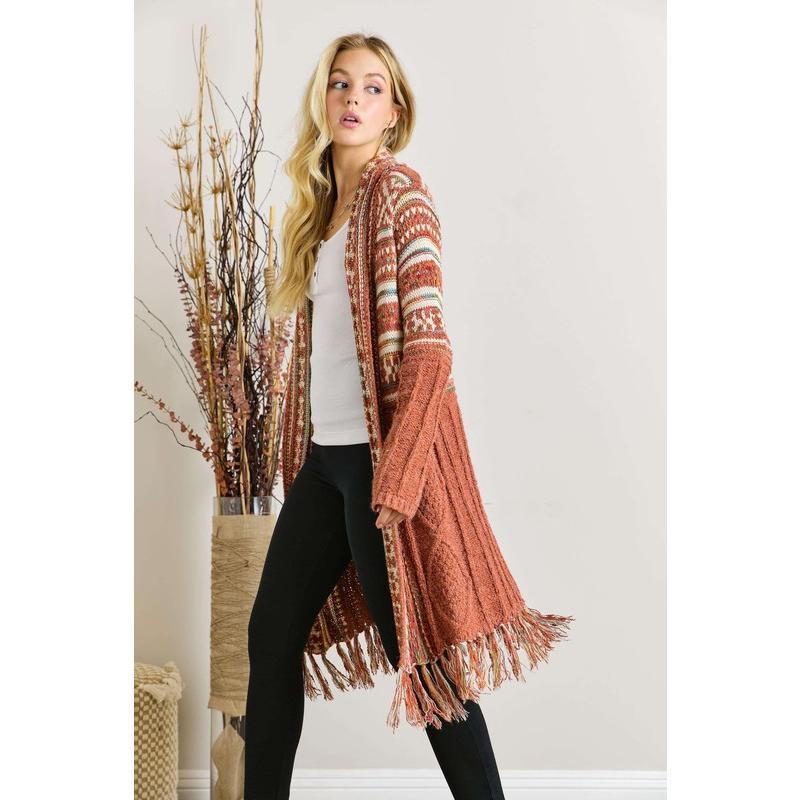 ADORA Fringe Hem Aztec Cardigan