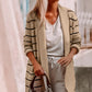 Black Stripe Shawl Neckline Open Cardigan with Pockets