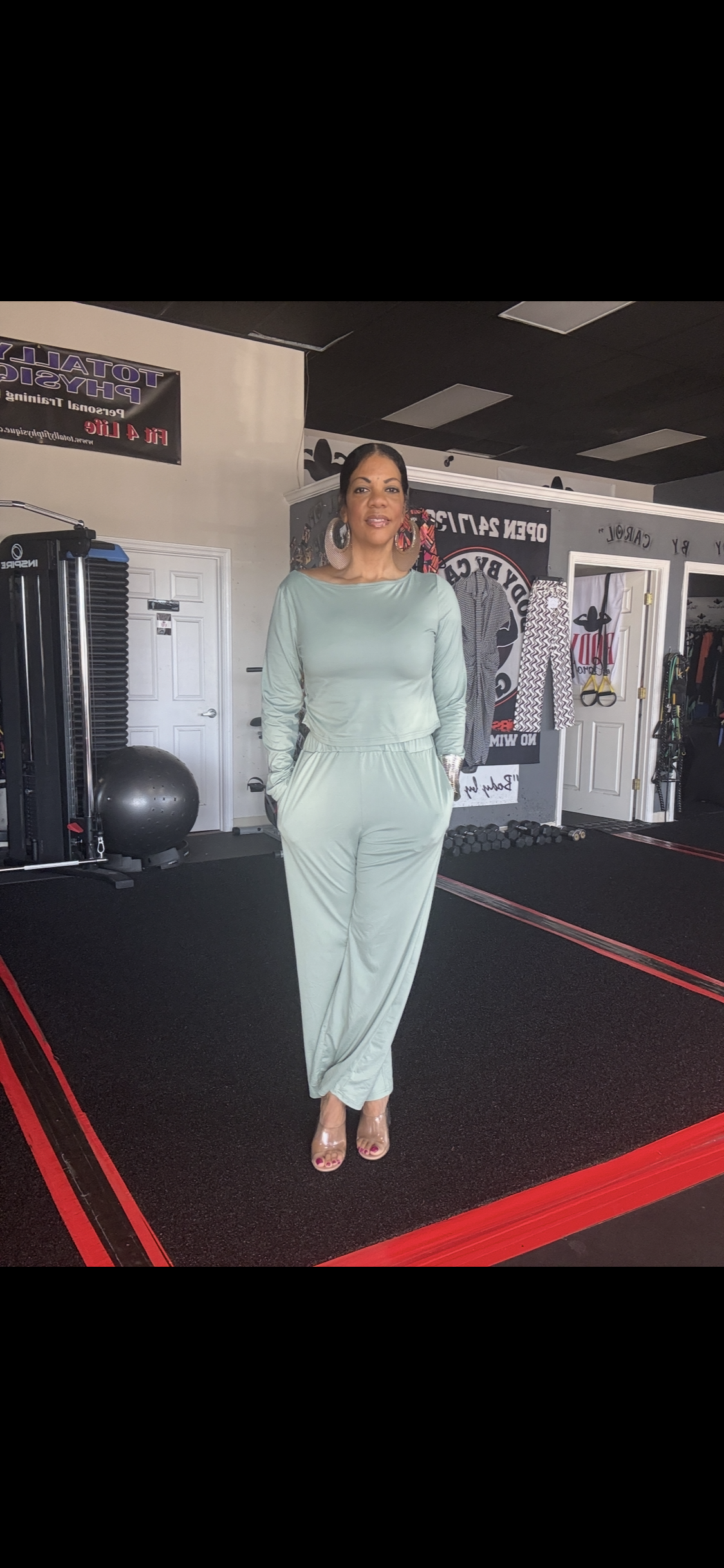 Boat Neck Long Sleeve Top and Pants Set