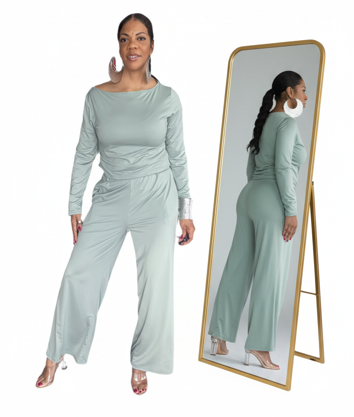 Boat Neck Long Sleeve Top and Pants Set