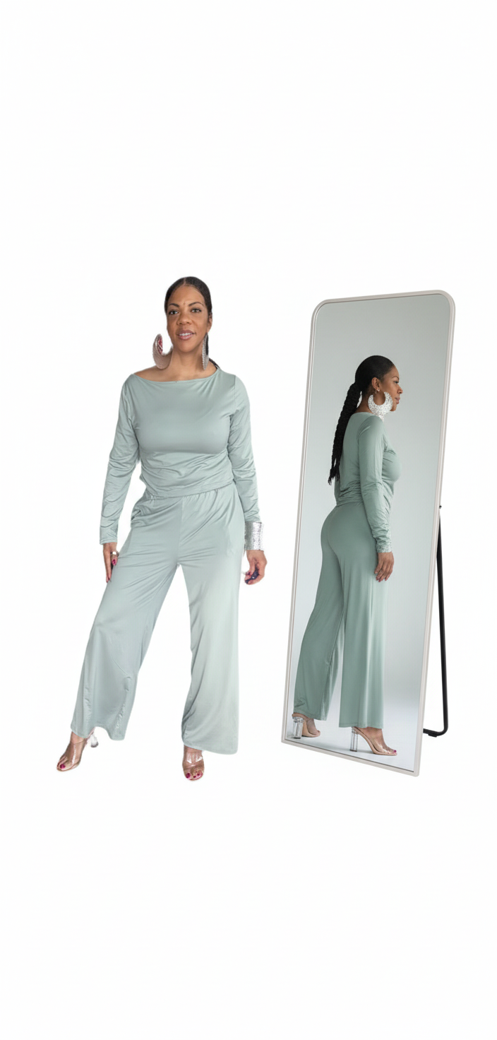 Boat Neck Long Sleeve Top and Pants Set