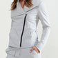 Women's Oversized Collar Zip-Up Moto Jacket In Heather Grey