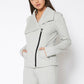 Women's Oversized Collar Zip-Up Moto Jacket In Heather Grey