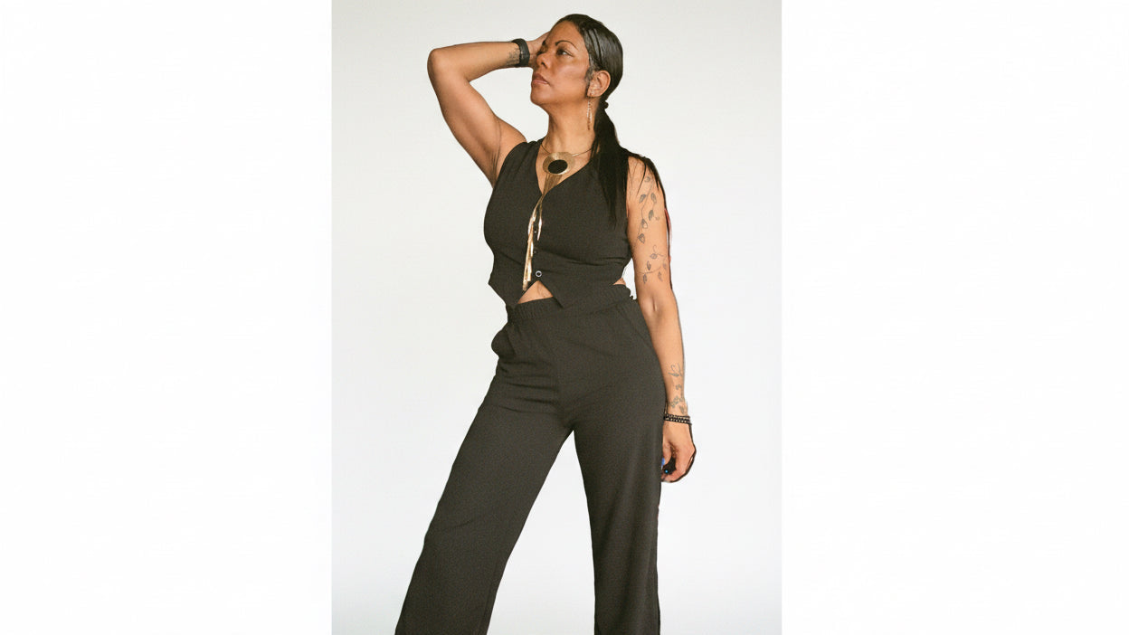 Tailored Button Vest With Adjustable Back Tie & Wide Leg Pants Set