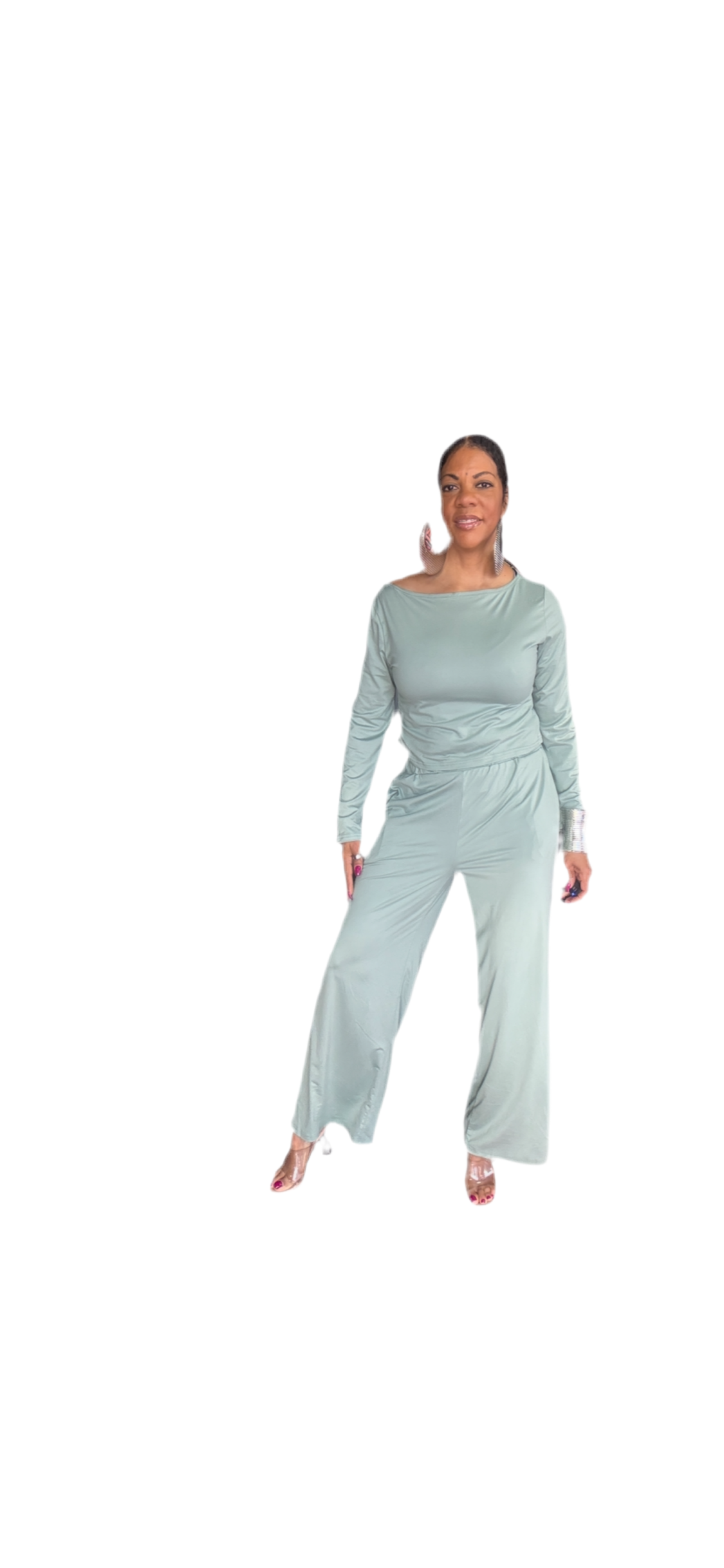 Boat Neck Long Sleeve Top and Pants Set