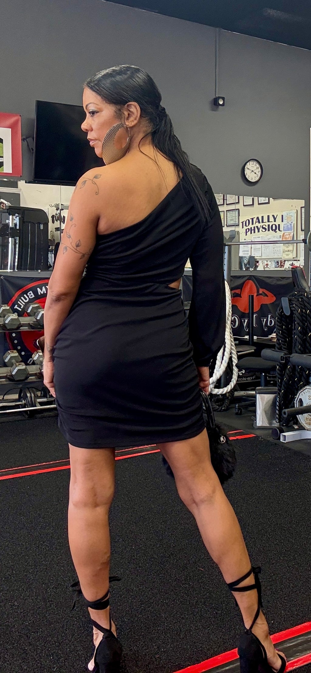 Black Asymmetric One Shoulder Cutout Bodycon Dress