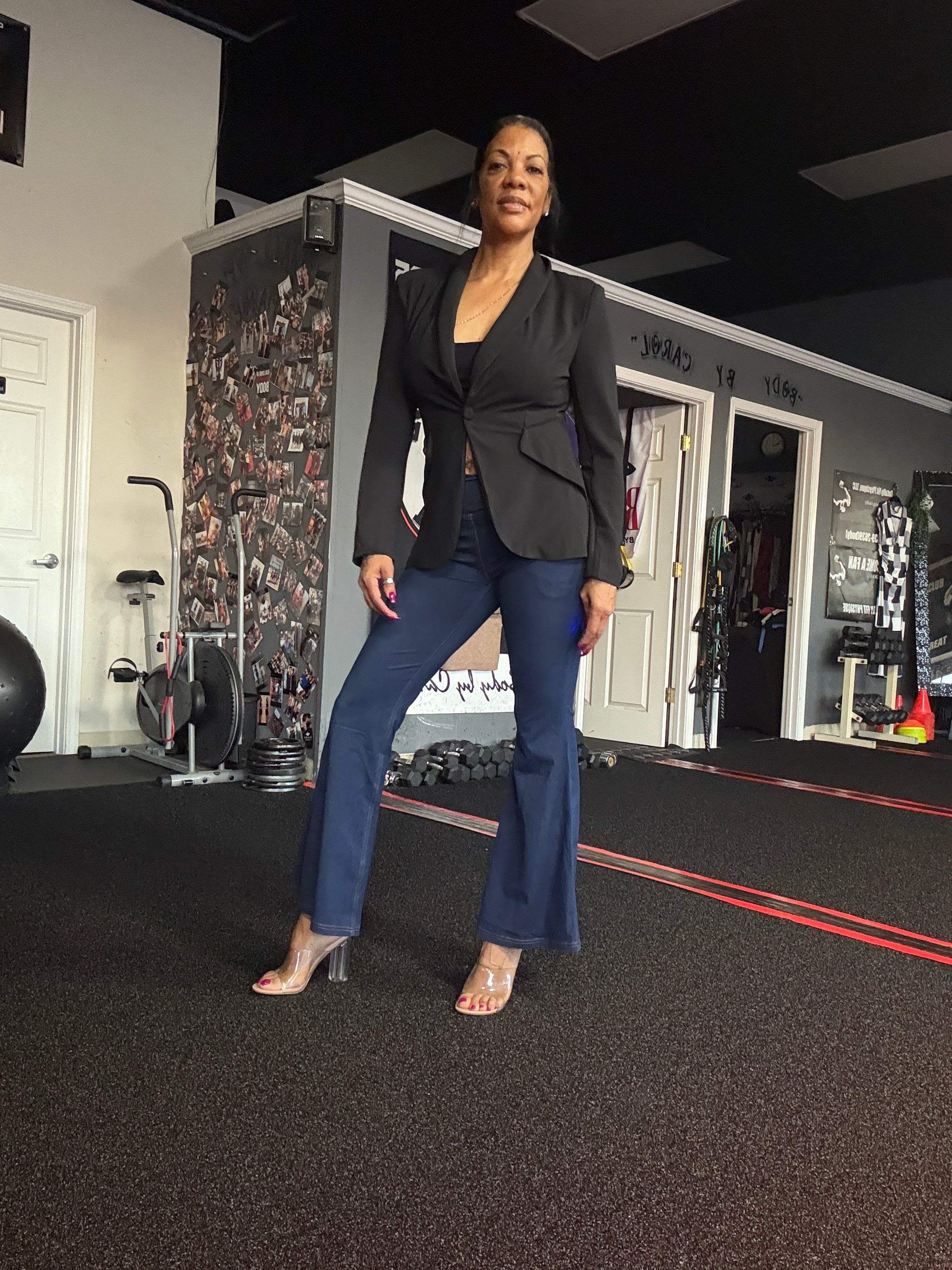 Dusk Blue Solid Crossed Waist High Elastic Fit Flare Knit Jeans