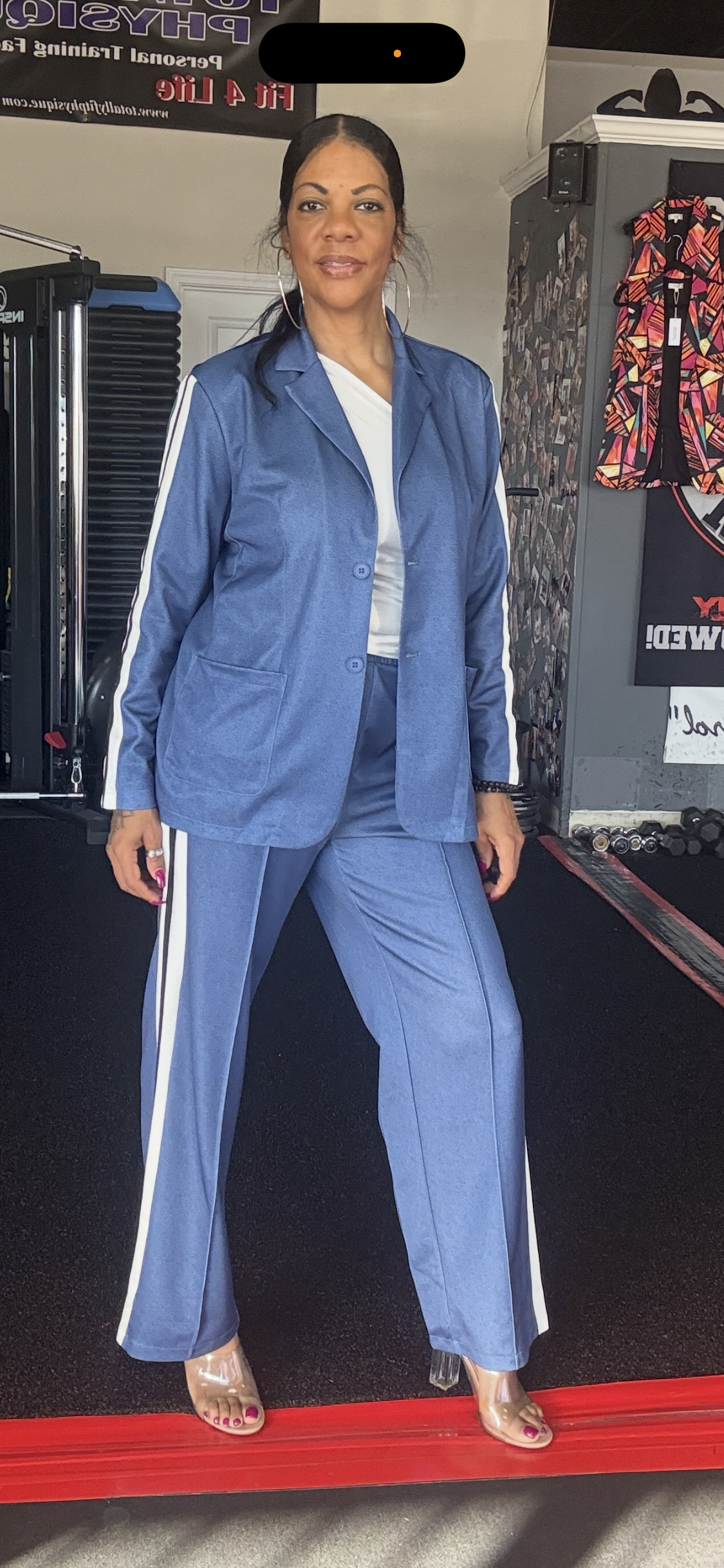 Full Size Contrast Lapel Collar Top and Pants Set