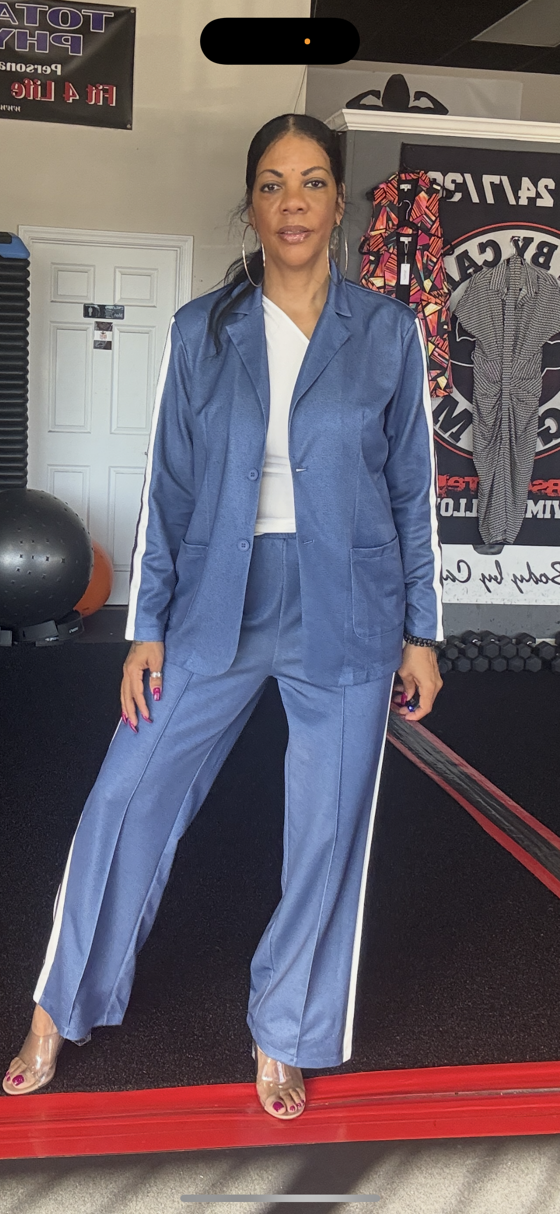 Full Size Contrast Lapel Collar Top and Pants Set