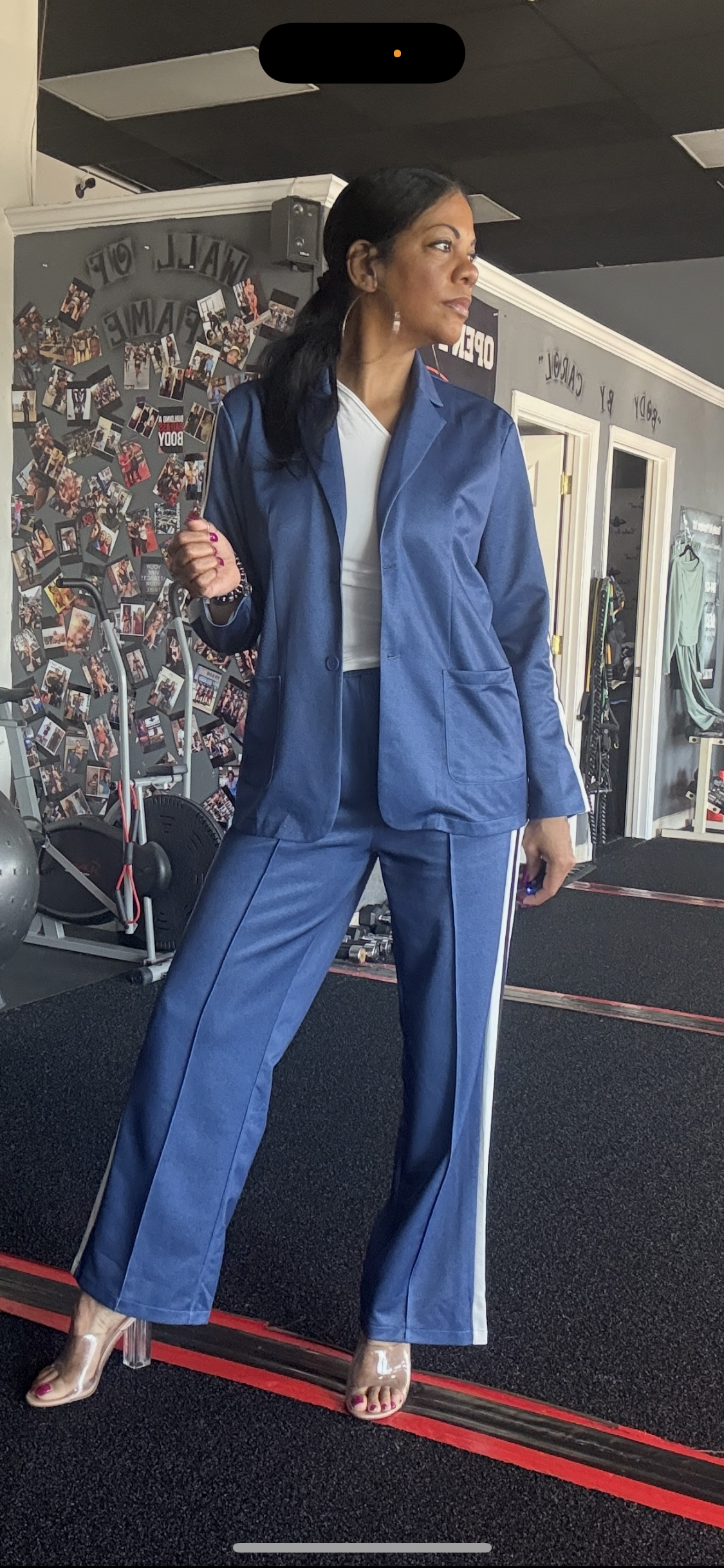 Full Size Contrast Lapel Collar Top and Pants Set