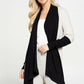 Open Front Draped Cardigan with Color Block Sleeve Detail