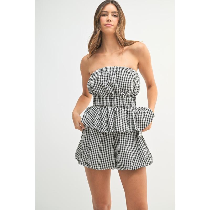 MABLE Gingham Tube Top and Shorts Set