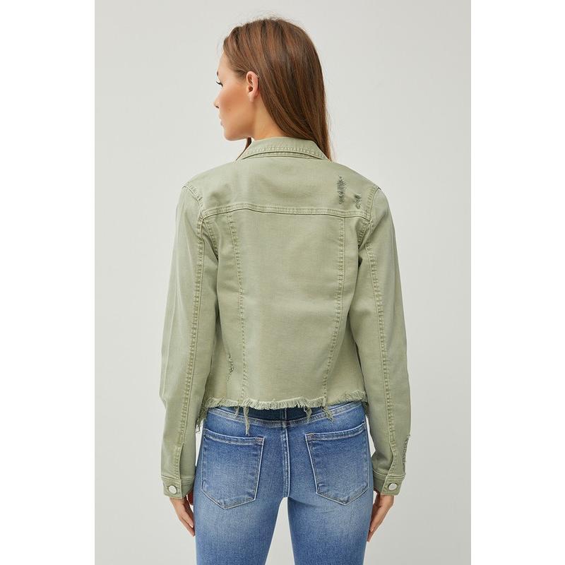 RISEN Full Size Raw Hem Button Up Cropped Denim Jacket Plus Size