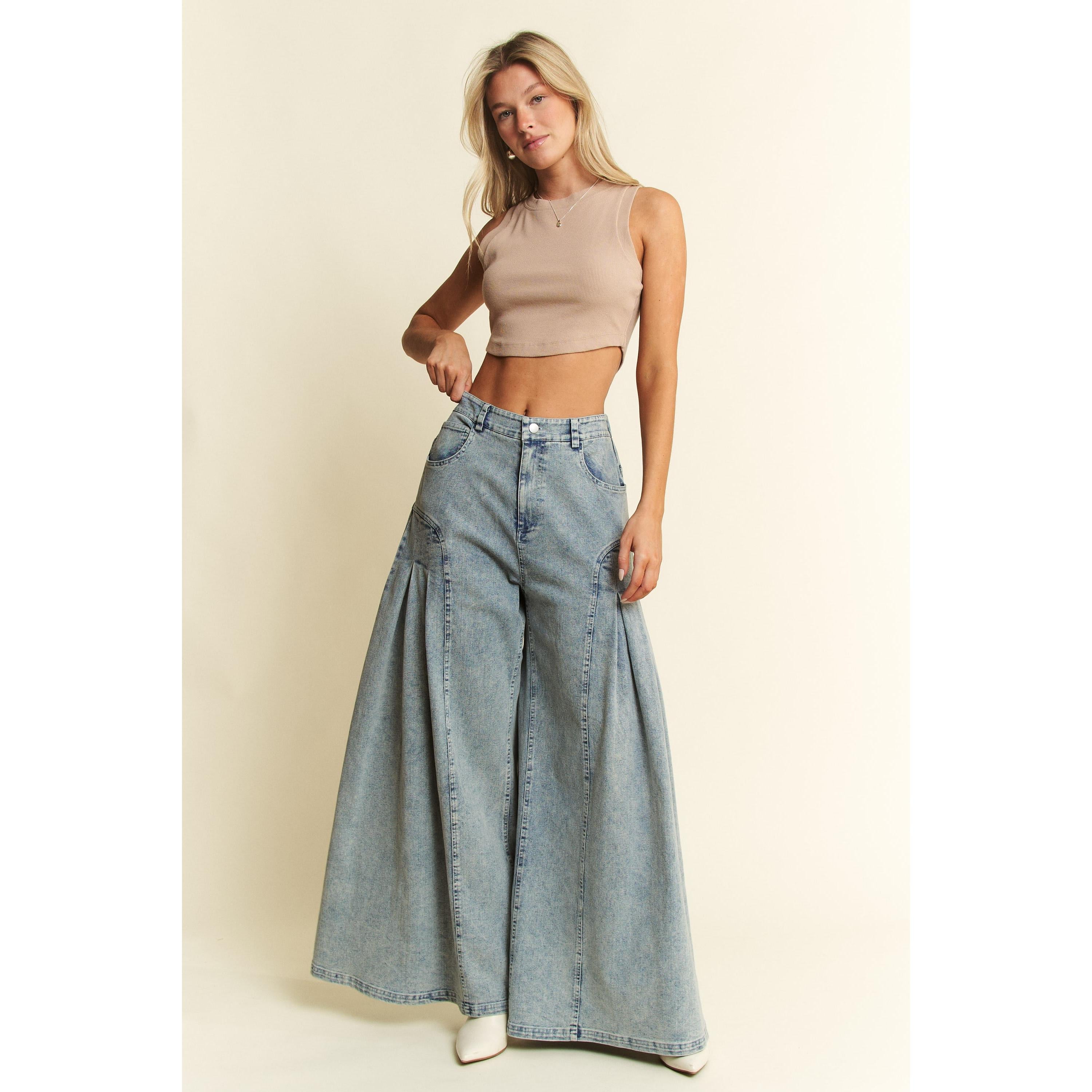 Jade By Jane High-Waist Pleated Wide Leg Jeans