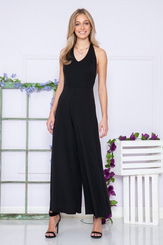 Solid Sleeveless Open Back Jumpsuit Acting Pro Black / S
