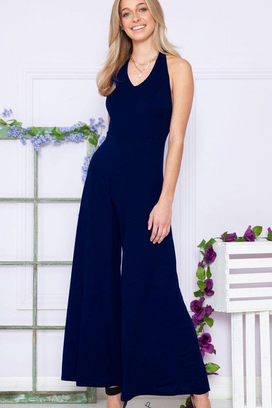 Solid Sleeveless Open Back Jumpsuit Acting Pro Navy / S