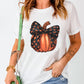 White Halloween Bowknot Pumpkin Graphic Crewneck T Shirt