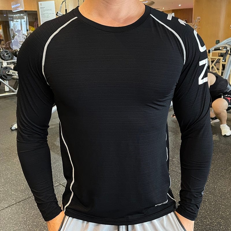 Alpha C Apparel Men Long Sleeve Gym Sportswear Compression Dry Fit Shirts Aliexpress 519-Black / M (Fit 60-70KG) / CN