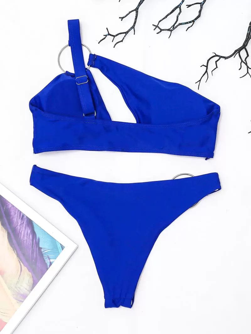 Women Solid Beach Swimsuit Bikini Ring One Shoulder Triangle Split Bikini bikini Aliexpress