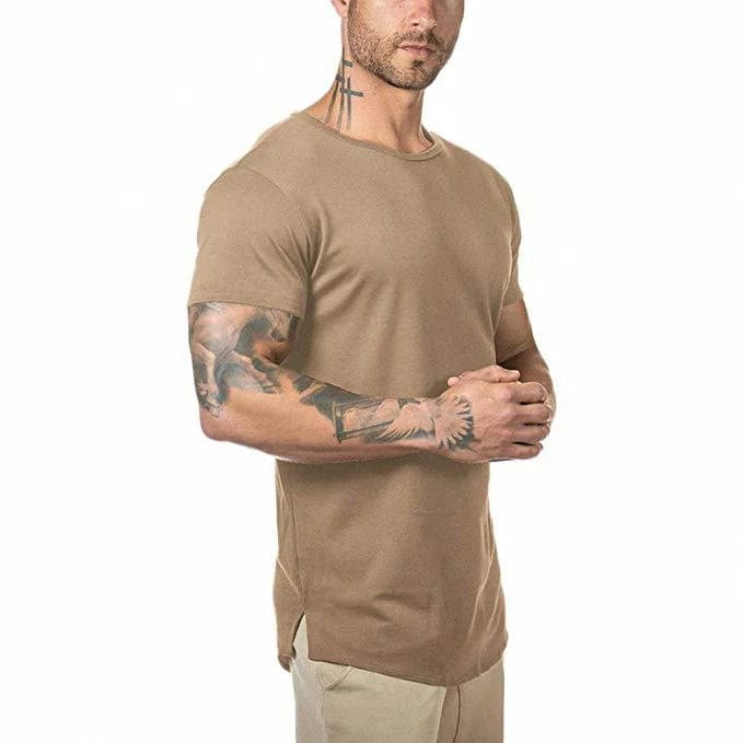 Alpha C Men's Slim Fit Gym T-shirt - Quick Dry, Solid Color, Bodybuilding t-Sh Aliexpress Custom Size / KHAKI