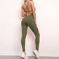 Alpha C Apparel Women V-neck fitness cross back jumpsuit dance pants jumpsuit aliexpress Military green / S
