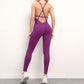 Alpha C Apparel Women V-neck fitness cross back jumpsuit dance pants jumpsuit aliexpress Purple red / S