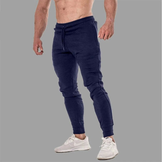 Muscle Workout Sports Pants Men's Running Workout Sweat Quick-Dry Tapered Casual Trousers Lace Tight Training Pant aliexpress L / Navy blue