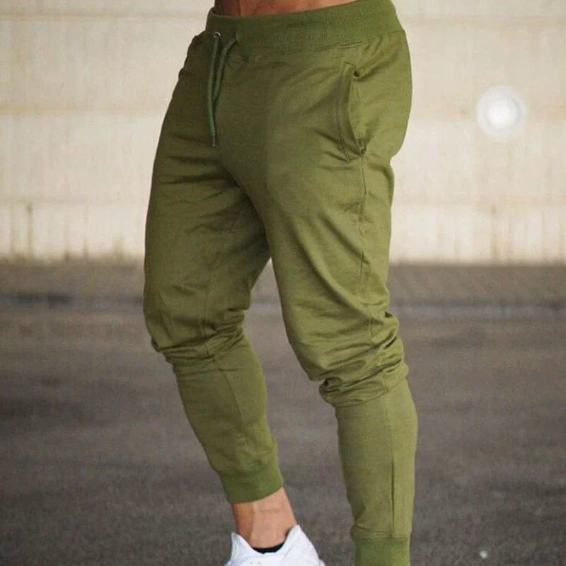 Muscle Workout Sports Pants Men's Running Workout Sweat Quick-Dry Tapered Casual Trousers Lace Tight Training Pant aliexpress M / Army Green