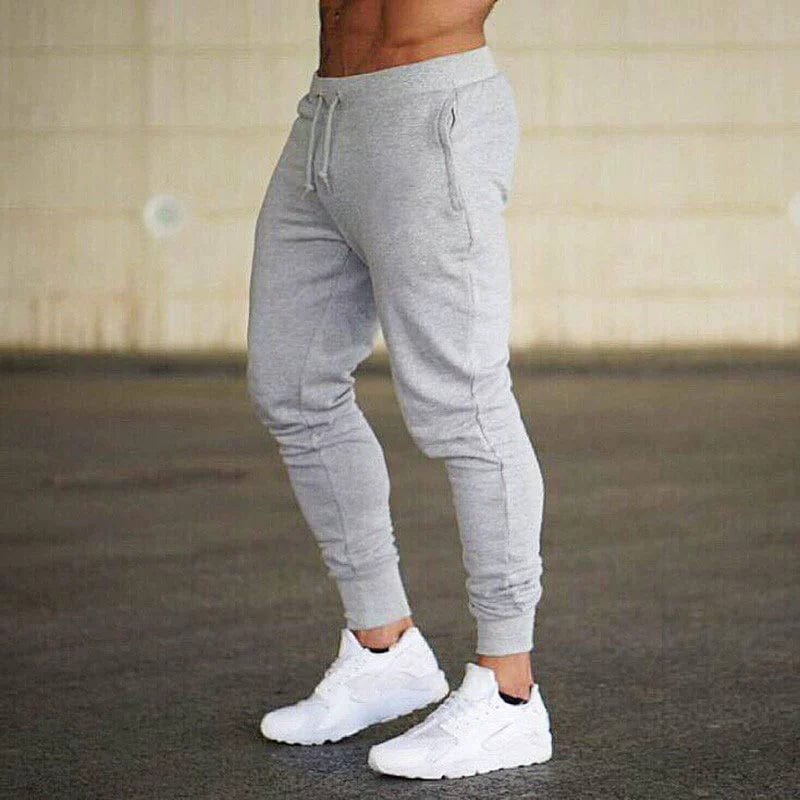 Muscle Workout Sports Pants Men's Running Workout Sweat Quick-Dry Tapered Casual Trousers Lace Tight Training Pant aliexpress M / Gray