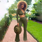 Alpha C Apparel Women Long Sleeve V-neck Two-Piece Suit Bell-Bottom Pants Women Clothes aliexpress Army Green / 170/84A