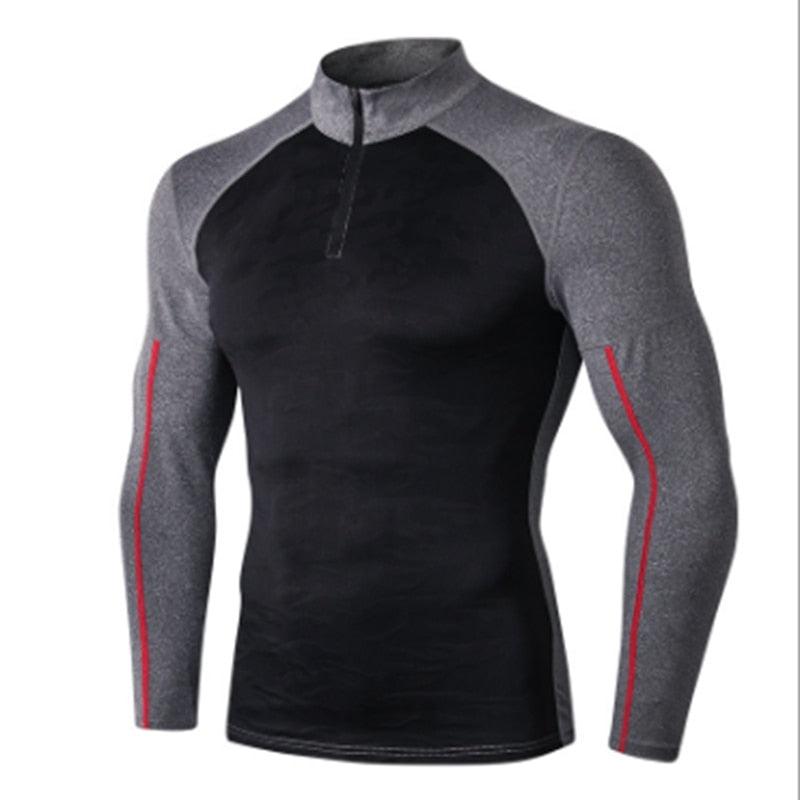 Men Collar Long Sleeve Gym Fitness Compression Zipper Shirts 0 Alpha C Apparel black / S