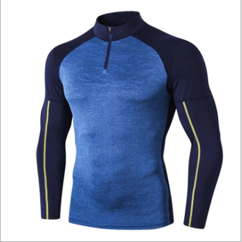 Men Collar Long Sleeve Gym Fitness Compression Zipper Shirts 0 Alpha C Apparel blue / S
