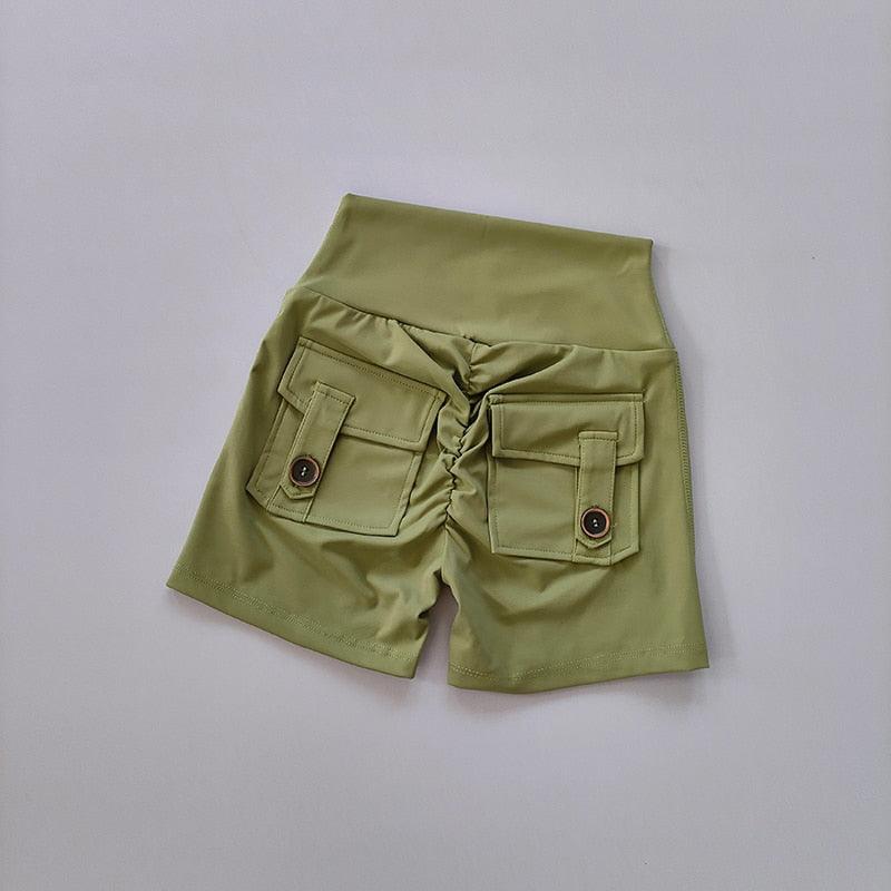 Women High Waist Hip Seamless Fitness Shorts with PocketsTight Sports 0 Alpha C Apparel green / S
