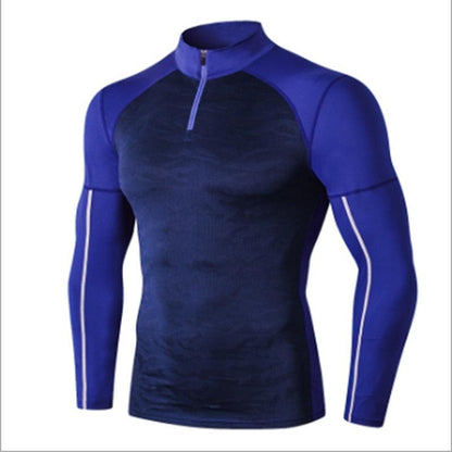Men Collar Long Sleeve Gym Fitness Compression Zipper Shirts 0 Alpha C Apparel navy blue / S