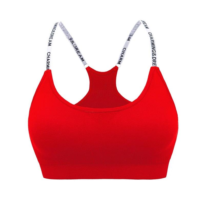 MAIJION Women Absorb Sweat Breathable Sports Bra Shockproof Padded Athletic Running Fitness Yoga Bra Top Seamless Sport Tops 0 Alpha C Apparel Red / M