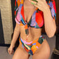 S-XXL Colorful Print High Waist Bikini Female Swimsuit Women Swimwear Three-piece Bikini set Bather Bathing Suit Swim V2805P 0 Alpha C Apparel