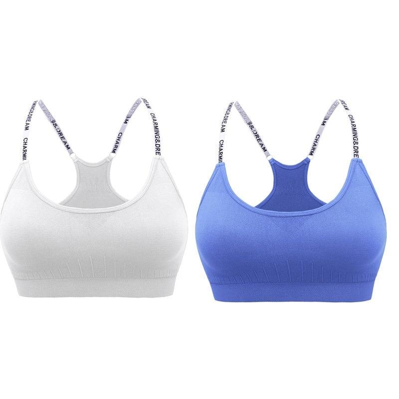 MAIJION Women Absorb Sweat Breathable Sports Bra Shockproof Padded Athletic Running Fitness Yoga Bra Top Seamless Sport Tops 0 Alpha C Apparel white blue / M