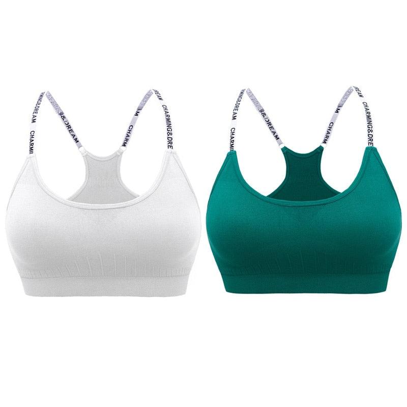 MAIJION Women Absorb Sweat Breathable Sports Bra Shockproof Padded Athletic Running Fitness Yoga Bra Top Seamless Sport Tops 0 Alpha C Apparel White Green / M