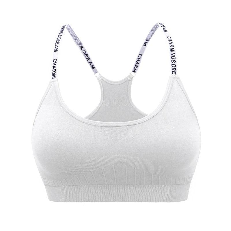 MAIJION Women Absorb Sweat Breathable Sports Bra Shockproof Padded Athletic Running Fitness Yoga Bra Top Seamless Sport Tops 0 Alpha C Apparel White / M