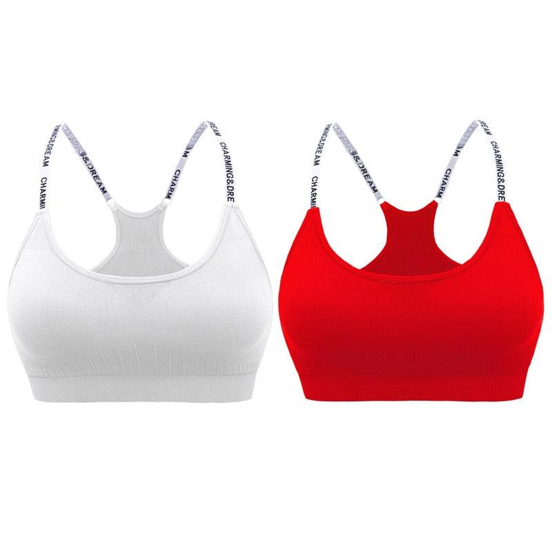 MAIJION Women Absorb Sweat Breathable Sports Bra Shockproof Padded Athletic Running Fitness Yoga Bra Top Seamless Sport Tops 0 Alpha C Apparel White Red / M