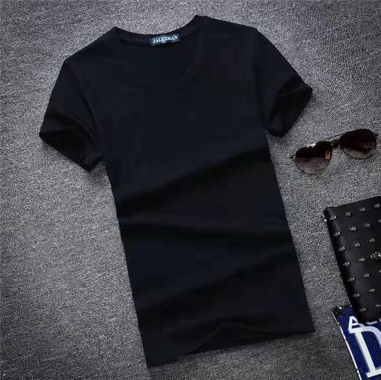 Men Casual V Neck Basic Slim Style T-shirt Alpha C Apparel 2XL / Black
