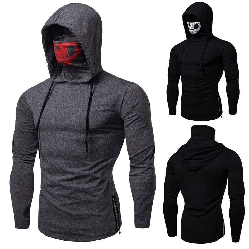 Men Elastic Fitness Ninja Hooded Long-sleeved Sweater 50000436 Alpha C Apparel Dark gray / 2XL