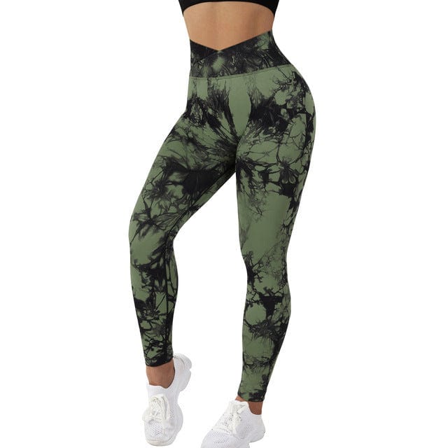 Seamless Tie Dye Leggings Women Yoga Pants Push Up Sport Fitness Running Gym Leggings Activewear Alpha C Apparel Army green / L