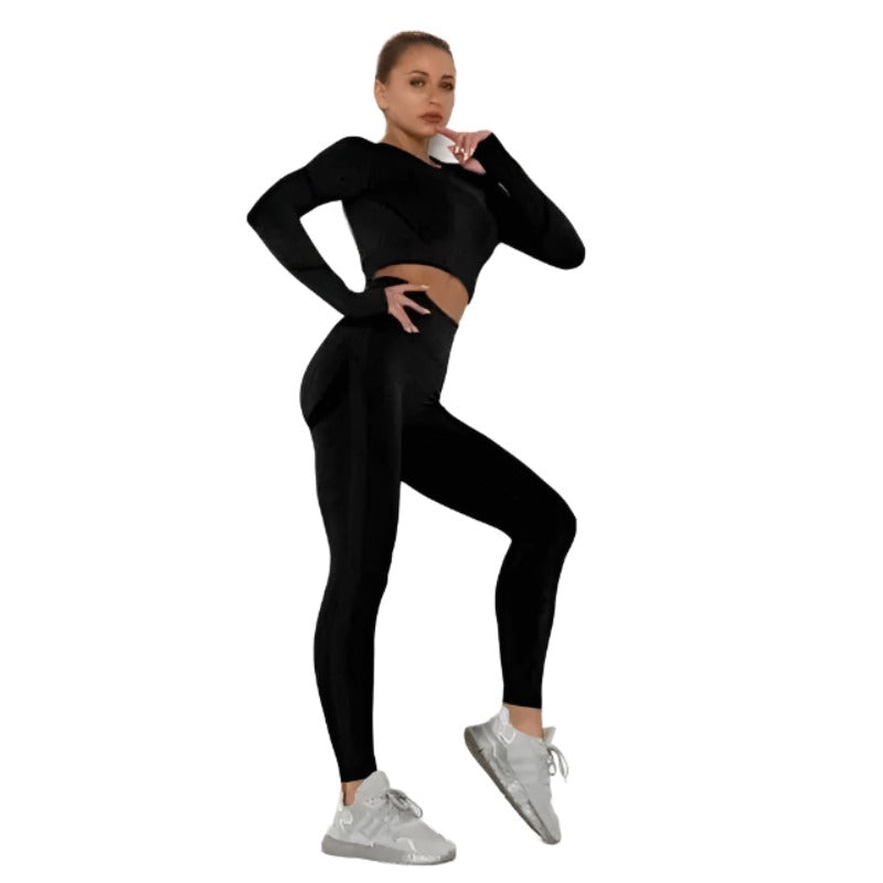 Alpha C Apparel Women's Sets Skinny Tracksuit Breathable Bra Long Sleeve Top Seamless Outfits High Waist Push Up Leggings Gym Clothes Sport Suit Activewear 