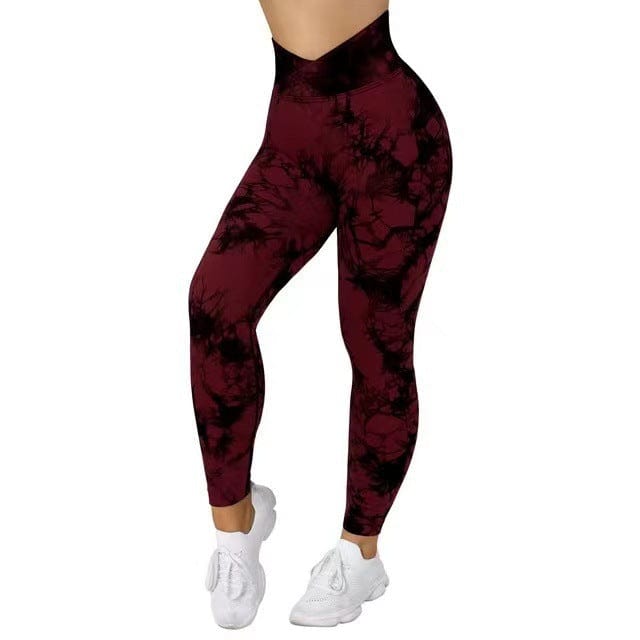 Seamless Tie Dye Leggings Women Yoga Pants Push Up Sport Fitness Running Gym Leggings Activewear Alpha C Apparel Red / L