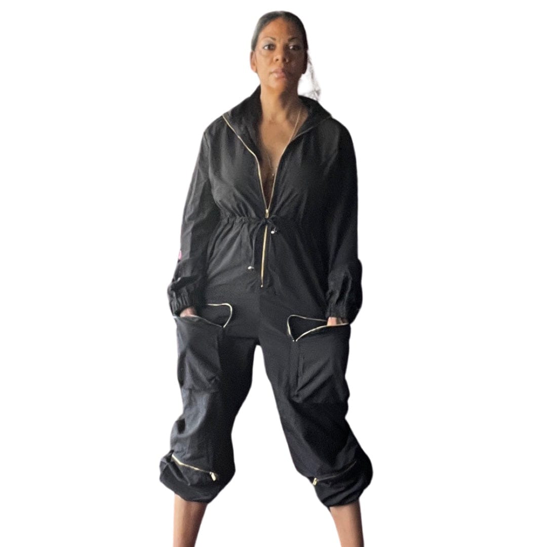 Alpha C Apparel Black Long Sleeves Zipper Pocket Jumpsuit Alpha C apparel